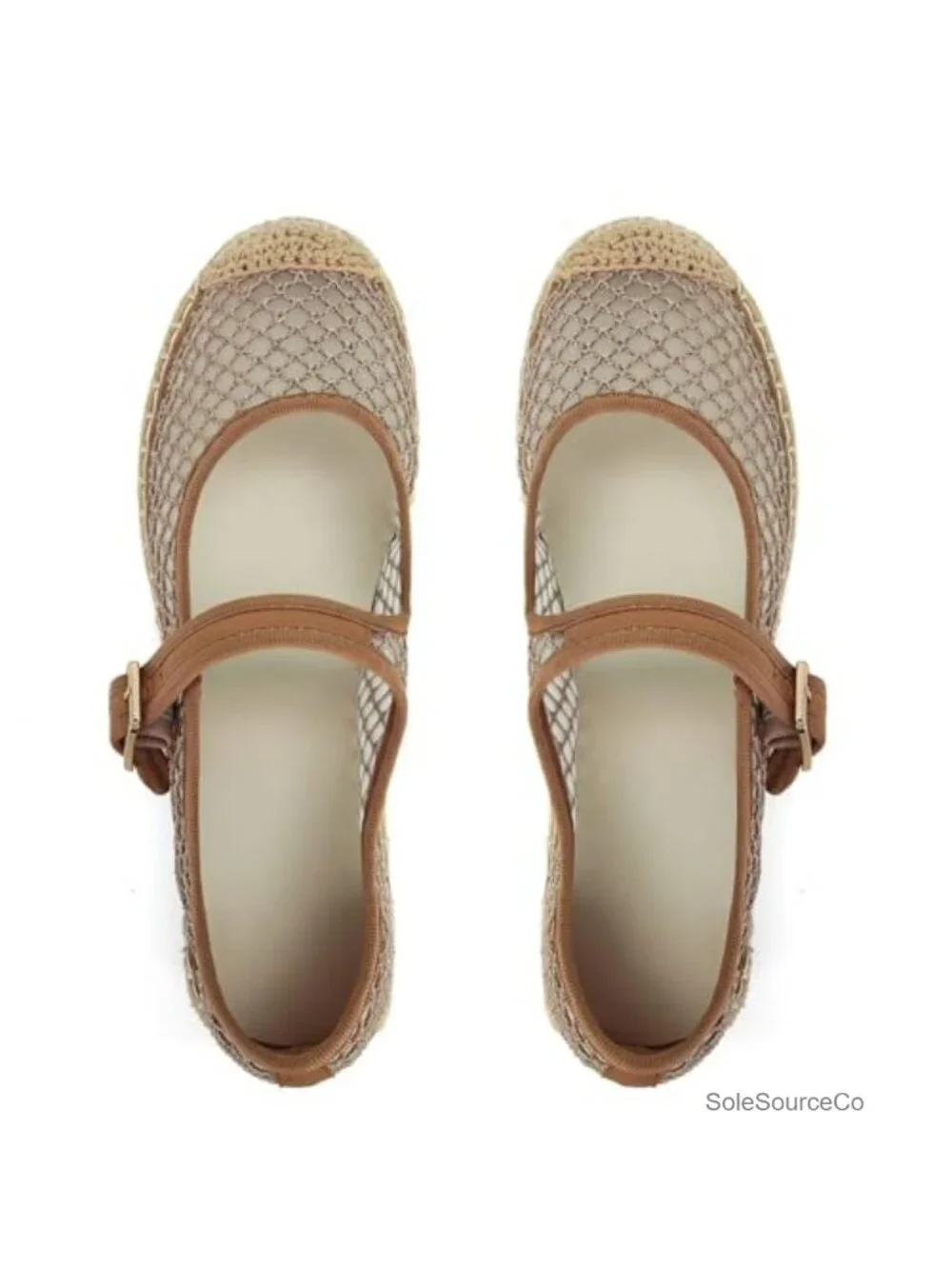 Women's Mesh Woven Raffia Espadrille Platform Mary Jane Flats with Buckle Strap